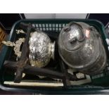 Crate of silver plated items and collectables to incl. goblets etc