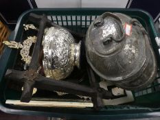 Crate of silver plated items and collectables to incl. goblets etc