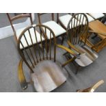 Pair of Ercol elm hoop and stick back armchairs