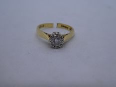 18ct yellow gold solitaire diamond ring, approx 2.5 carat, marked 750 gross weight 3.5g, AF, band cu