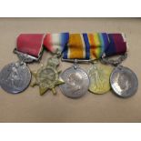 Group of WW1 medals presented to Arthur Edward Hipkin, to include George V long service medal inscri