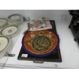 Vintage Chinese tray with collection of Oriental silks