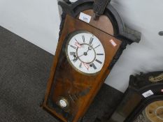 Antique mahogany wall hanging pendulum clock with enameled dial