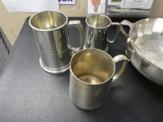 Silver plated fruit bowls, tankards etc