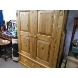 Victorian style Waxed pine 2 door wardrobe with base drawer