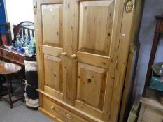 Victorian style Waxed pine 2 door wardrobe with base drawer