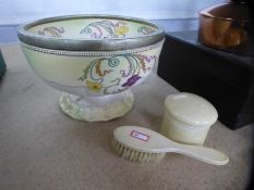 Carlton ware circular hand painted floral decorated fruit bowl on plinth with silver plated rim, etc