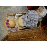 Wicker hamper containing dolls, games etc