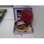 A jade bangle and earrings, silver costume jewellery, commemorative coins, watches and necklaces