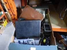 A box of collectables to include silver plated cutlery, pewter tankard etc