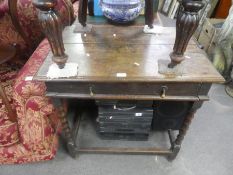 Antique oak side table with a single drawer on bulbus supports