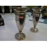 A pair of silver vases with engraved wording hallmarked Birmingham 1926, 1927 possibly Sandes and Ma