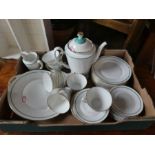 Crate of Continental turquoise and gilt banded teaware