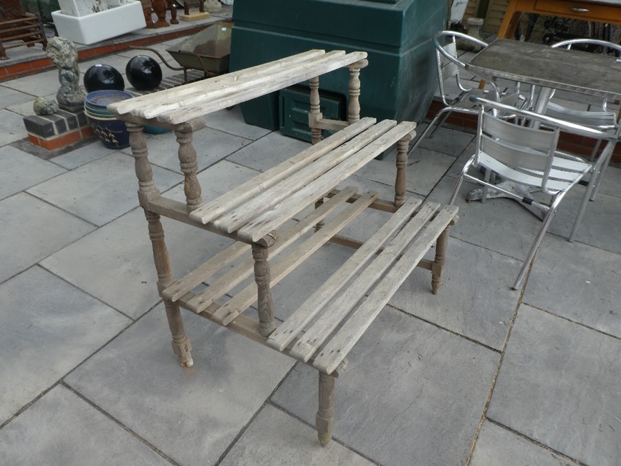 Kitchen retro table and a wooden trio bench - Image 5 of 8