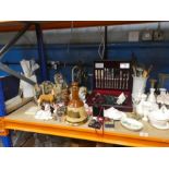 Shelf of mixed china and sundry items to incl. Wedgwood, Limoges, Portmeirion, Crown Staffordshire e