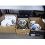 Four boxes of mixed china to include Wedgwood dinner ware, Royal Worcester commemorative bowls, Ev