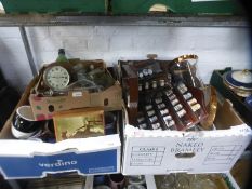 Two boxes of mixed china and glass and collectable items to include thimbles, Watford mantle clock,
