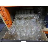 Box of mixed glassware incl. etched and Commemorative examples etc