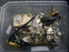 A collection of mostly silver costume jewellery, including a charm bracelet, amber ring, watches etc