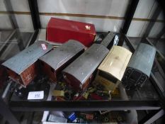 Five O Gauge carriages, boxed cattle truck etc