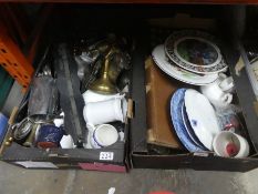 Three boxes of mixed china, metal ware, watches, collectables etc