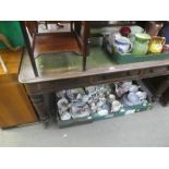 A large vintage mahogany partners desk with green tooled leather above six drawers on turned support