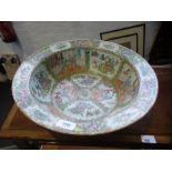 A large Oriental hand painted bowl decorated with flowers and figures and a blue and white jug AF