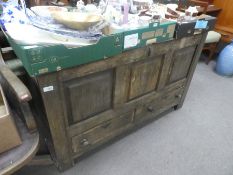 Antique oak panel coffer with two base drawers