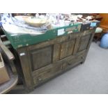 Antique oak panel coffer with two base drawers