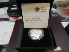 Five coins to include; 150th anniversary of Beatrix Potter 2016 UK 50p silver coin 8g in clear magne