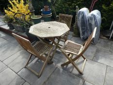 Garden octagonal teak table and 3 chairs