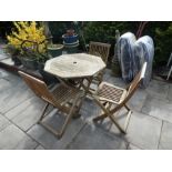 Garden octagonal teak table and 3 chairs