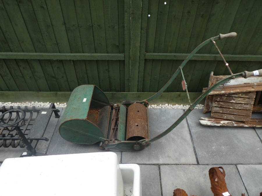 Vintage push along mower with catcher by Anglia Ipswich England - Image 3 of 5