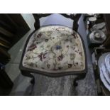Pair of Edwardian inlaid occasional chairs with tapestry seats on cabriole supports