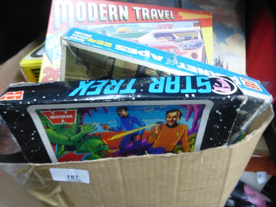 A box of vintage toys and games including Planet of the Apes jigsaw, fuzzy felt, Trolls, Subbuteo et - Image 5 of 6