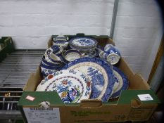 Two boxes of various blue and white china including booths, old willow etc