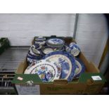 Two boxes of various blue and white china including booths, old willow etc