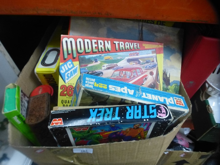 A box of vintage toys and games including Planet of the Apes jigsaw, fuzzy felt, Trolls, Subbuteo et - Image 6 of 6