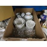 2 Boxes of mixed glassware and 2 pictures