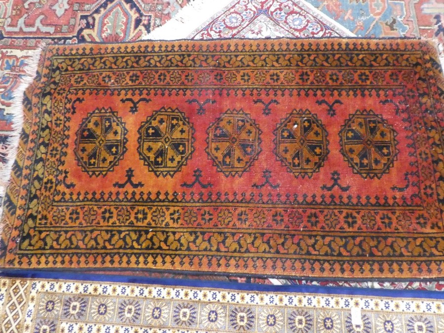 Oriental blue ground silk payer mat 57x26inch  and a middle eastern geometric design carpet 54 x 29i - Image 4 of 7