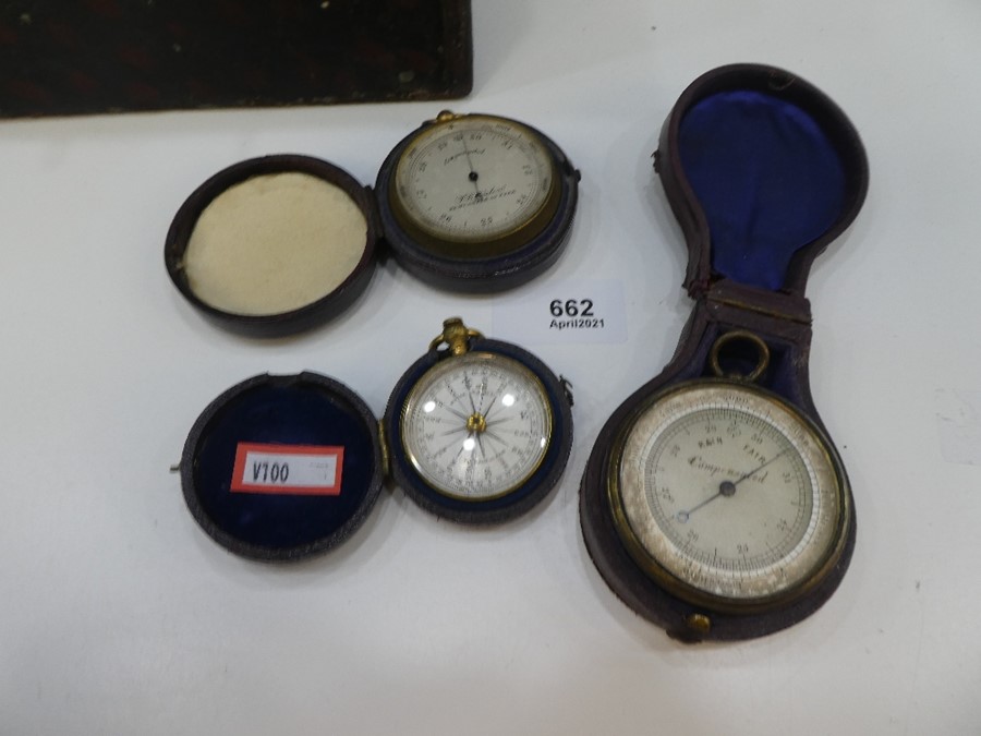 Leather cased compass and two pocket weather gauges, one by T B Winter - Bild 2 aus 6