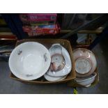 Two boxes of sundry including bed pans and wash basins