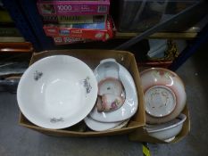 Two boxes of sundry including bed pans and wash basins