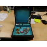 Jewellery box containing costume jewellery incl. silver and turquoise Indian style necklaces, Tigers