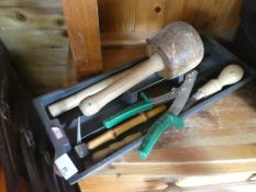 A Tray of wooden handled tools