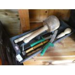 A Tray of wooden handled tools