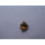 Pretty 9K yellow gold pendant with central Mandarin Citrine surrounded by white topaz., marked 375,