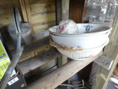 Galvanized watering can and 3 china large bowls