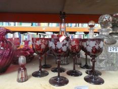 Decorative red glass wine glasses