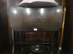 A mahogany drop flap table, standard lamp and three gilt frame beveled wall mirrors